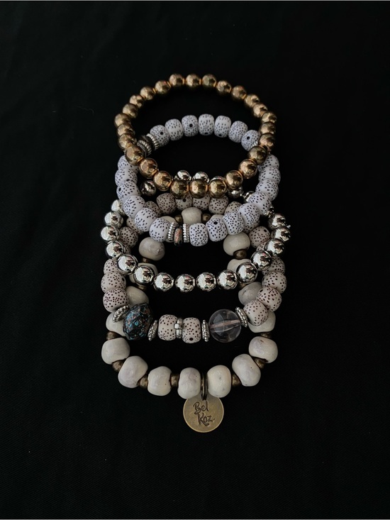 Jewelry - Bèl Kòz + 4 Unbranded Piece Boho Stacking Set of Stone/Faux Stone Bracelets